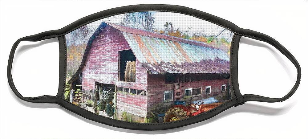 Barns Face Mask featuring the photograph Tractor at the Sheep Farm Painting by Debra and Dave Vanderlaan
