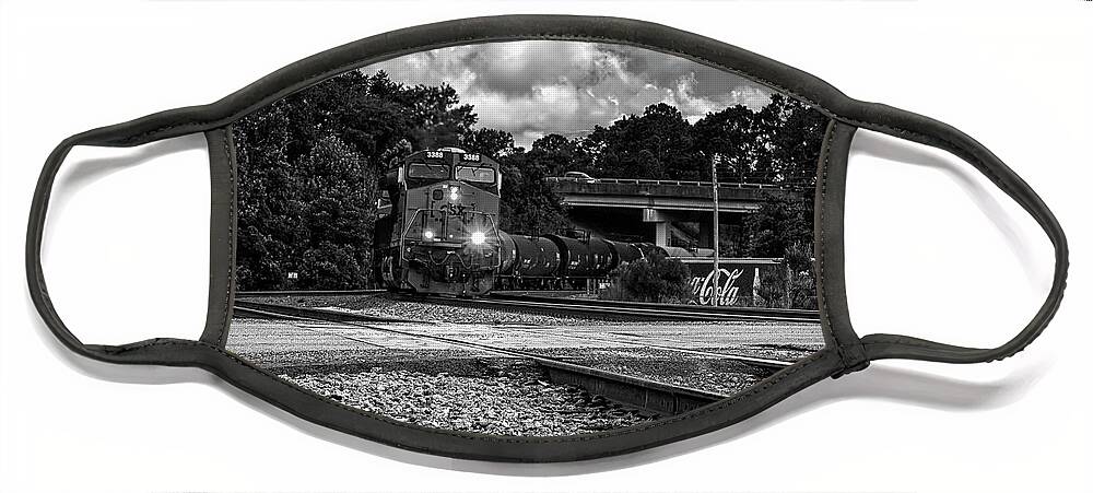 Trains Face Mask featuring the photograph Train and Tracks in Black-White by DB Hayes