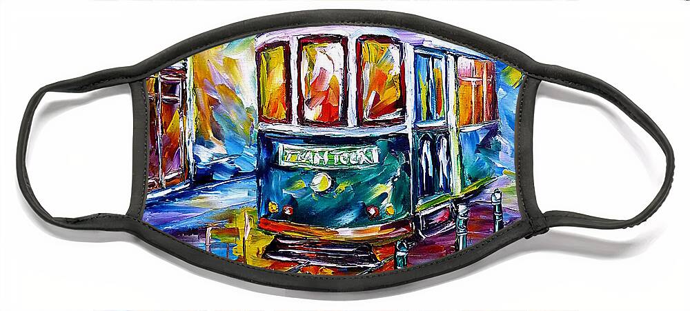 Lisboa Face Mask featuring the painting Tram In Lisbon I by Mirek Kuzniar