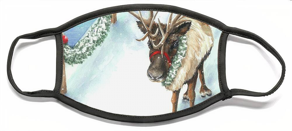 Reindeer Face Mask featuring the painting Tranquil Trek by Lori Taylor