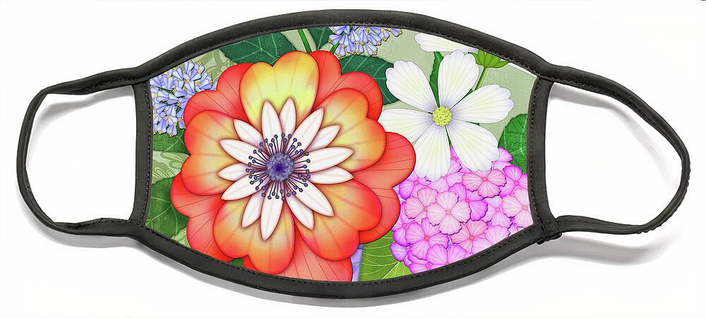 Flowers Face Mask featuring the digital art Tranquility - Flowers in Vase by Valerie Drake Lesiak