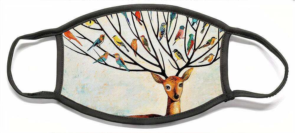 Birds Face Mask featuring the painting Tree of Life by Shijun Munns