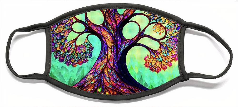 Tree Of Life Face Mask featuring the digital art Tree of Life - Stained Glass by Peggy Collins