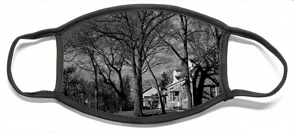 Sunlight Face Mask featuring the photograph Tree Patterns Shadows and Houses by Frank J Casella