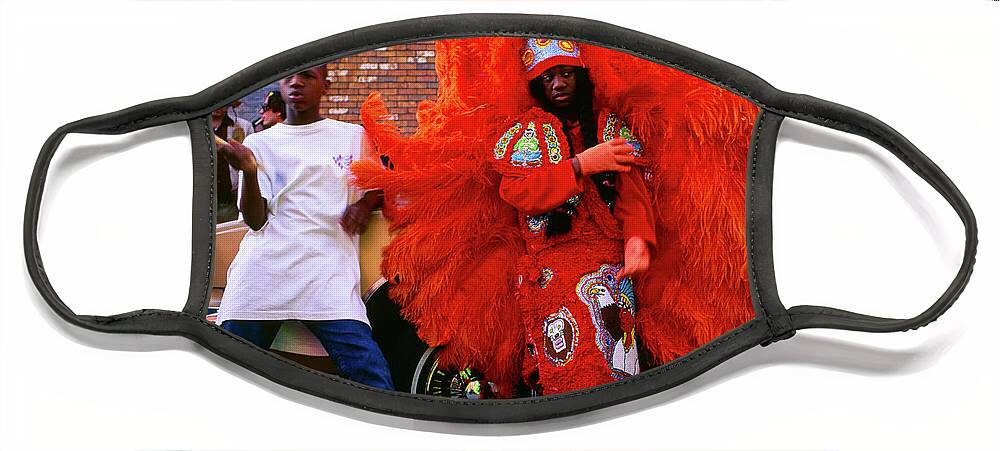 Mardi Gras Face Mask featuring the photograph Treme - Mardi Gras Black Indian Parade, New Orleans by Earth And Spirit