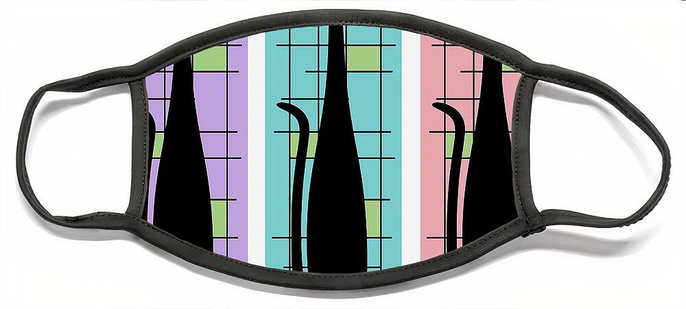 Mid Century Modern Face Mask featuring the digital art Trio of Cats Purple, Blue and Pink on White by Donna Mibus