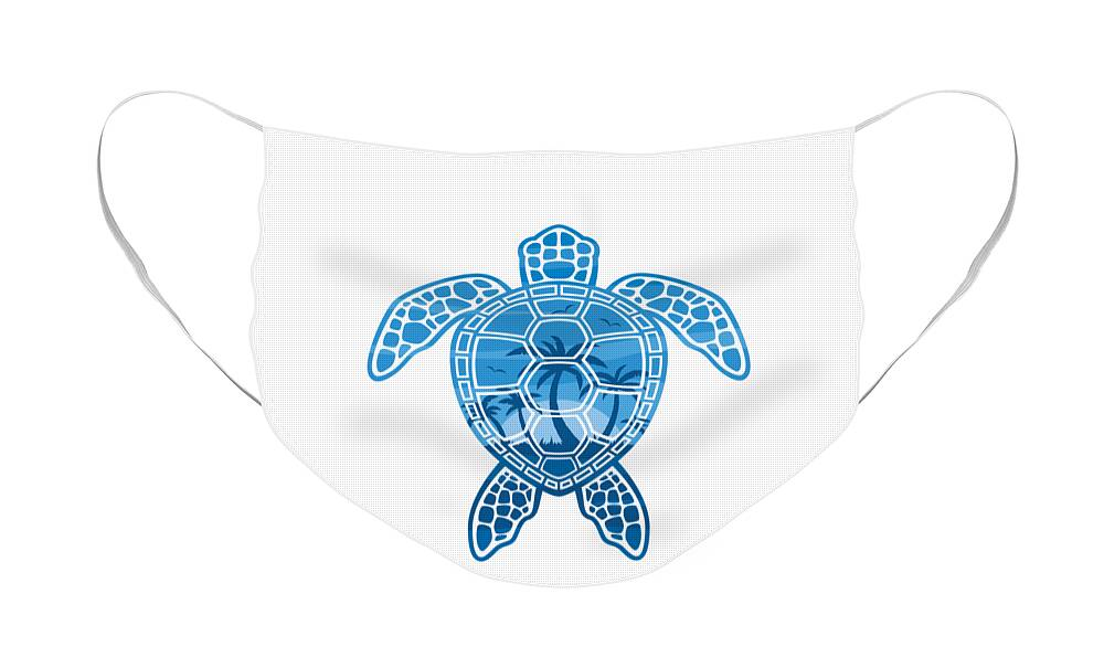 Blue Face Mask featuring the digital art Tropical Island Sea Turtle Design in Blue by John Schwegel