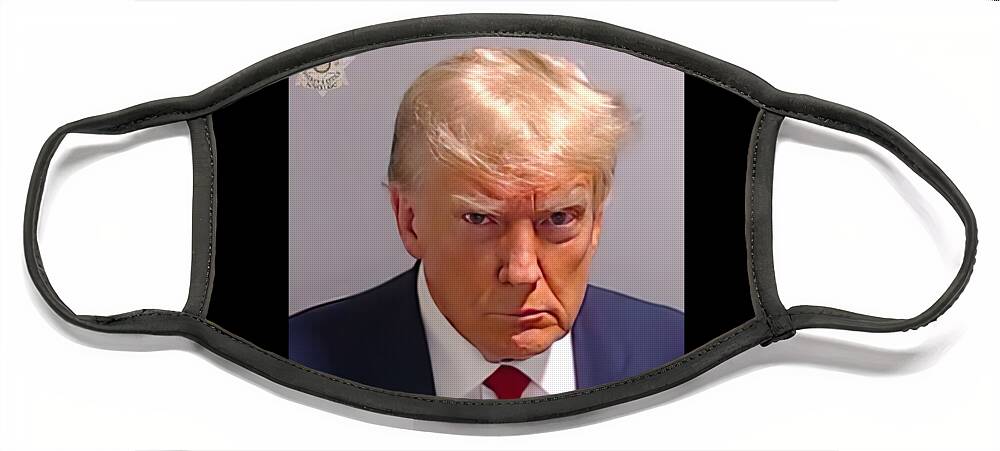 Trump Mugshot Face Mask featuring the digital art Trump Fulton County Mugshot by Flippin Sweet Gear