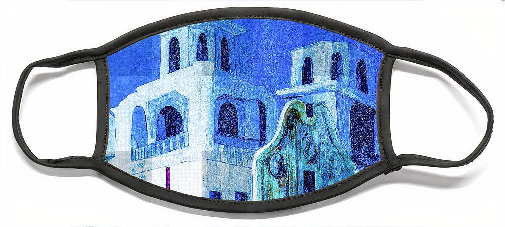 Church Face Mask featuring the painting Tucson Church at Night by Ted Clifton