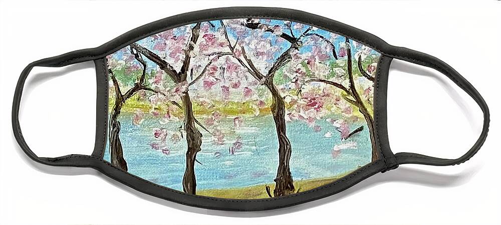 Cherry Blossoms Face Mask featuring the painting Tuesday 2002 Full Bloom by John Macarthur