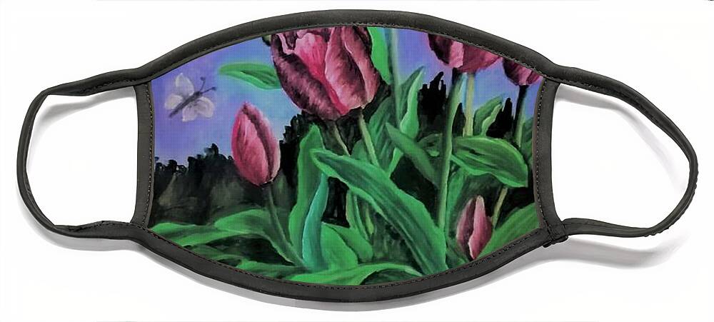 Tulips Face Mask featuring the painting Tulips ,a springtime delight by Tara Krishna