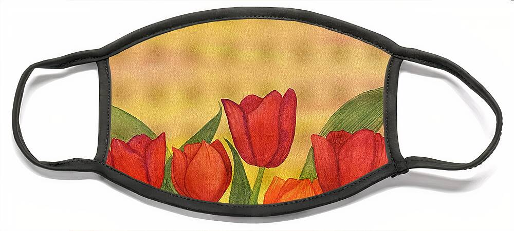 Tulips Face Mask featuring the painting Tulips at Sunset by Lisa Neuman
