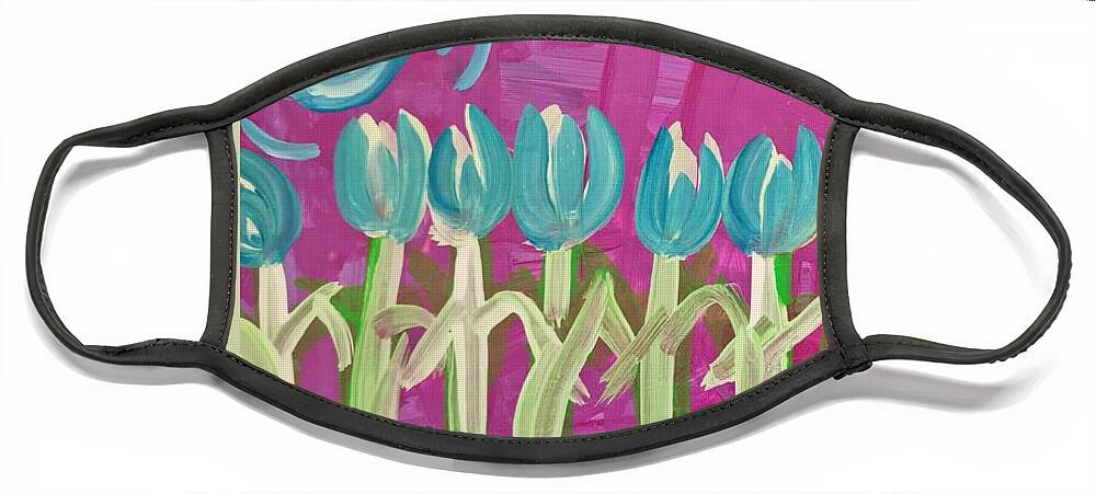 Tulips Face Mask featuring the painting Tulips in the Moonlight by Mimulux Patricia No
