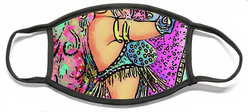 Belly Dancer Face Mask featuring the painting Turquoise Dancer by Eva Campbell