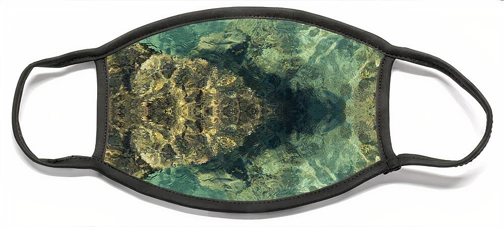 Turquoise Face Mask featuring the digital art Turquoise sea water and rocks by Adriana Mueller