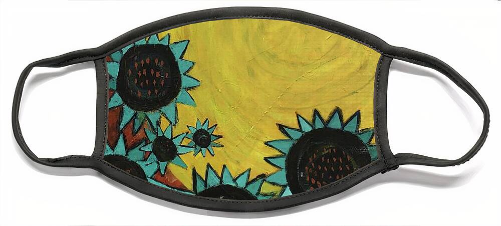 Sun Face Mask featuring the painting Turquoise Sunflowers by Cyndie Katz