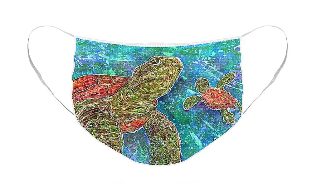 Turtle Face Mask featuring the painting Turtle Convergence by Nick Cantrell