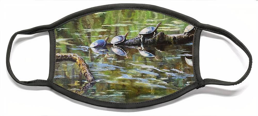 Lake Face Mask featuring the painting Turtle Town by Judy Rixom