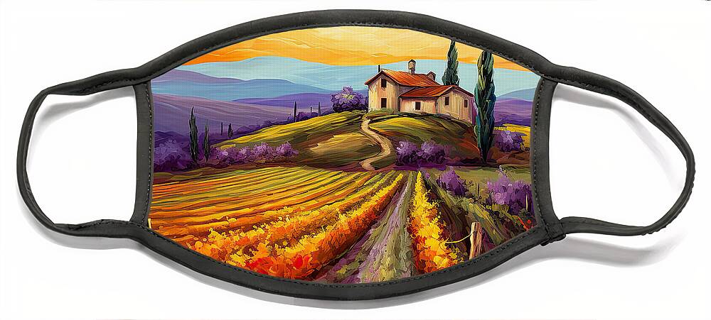 Tuscany Face Mask featuring the digital art Tuscan Charm - Italian Countryside Art by Lourry Legarde