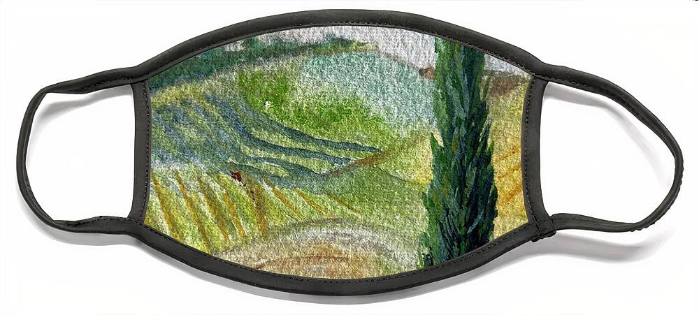 Cypress Tree Face Mask featuring the painting Tuscan Cypress Tree Landscape by Roxy Rich