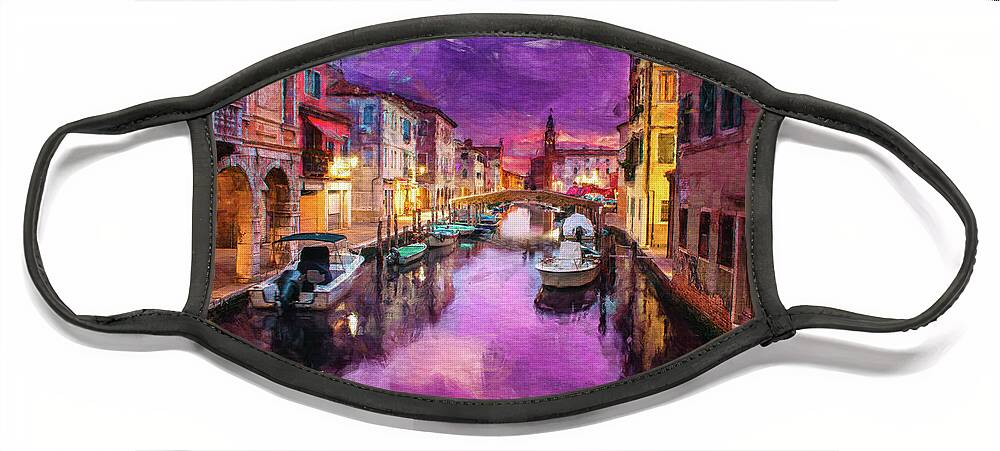 Canal Face Mask featuring the digital art Twilight On Venice Canal by Phil Perkins