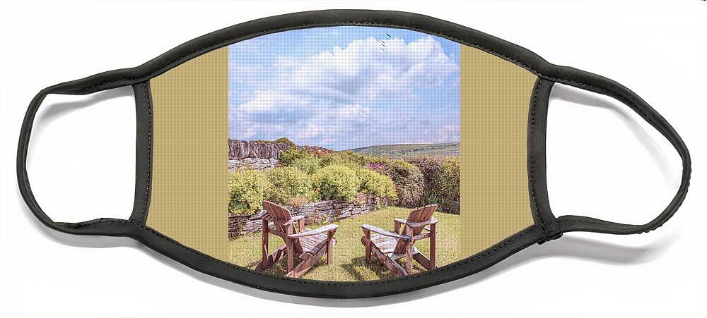 Clouds Face Mask featuring the photograph Two Chairs in the Garden in Country Colors by Debra and Dave Vanderlaan