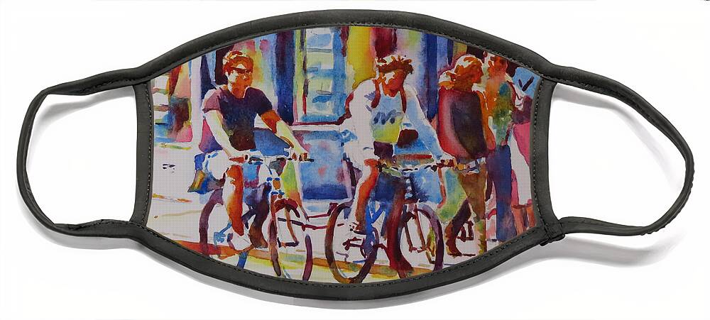 Oxford Face Mask featuring the painting Two Go Cycling-G.Berry #89 by David Gilmore
