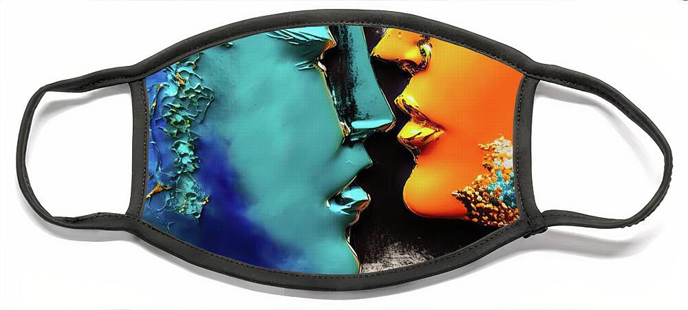 Lovers Face Mask featuring the digital art Two Lovers 01 Blue and Orange by Matthias Hauser