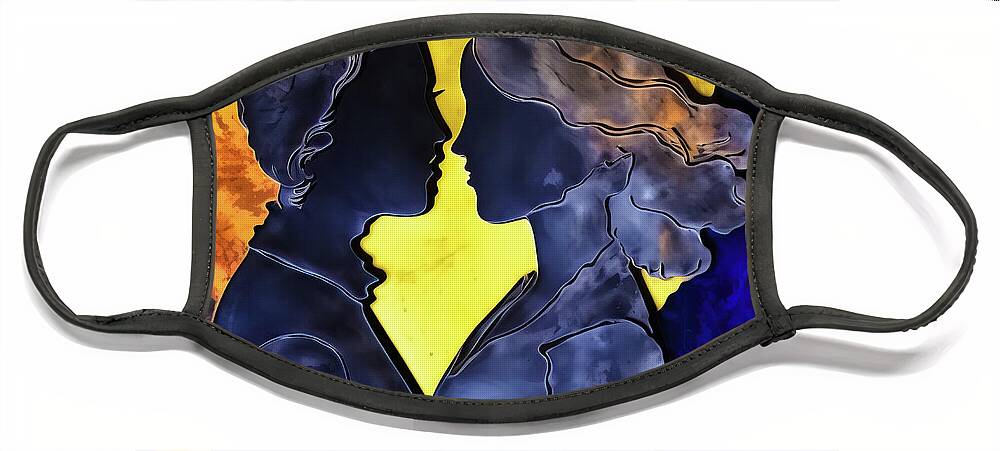 Lovers Face Mask featuring the digital art Two Lovers 03 Blue and Yellow by Matthias Hauser