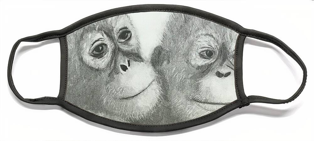 Original Art Work Face Mask featuring the drawing Two Monkeys by Theresa Honeycheck