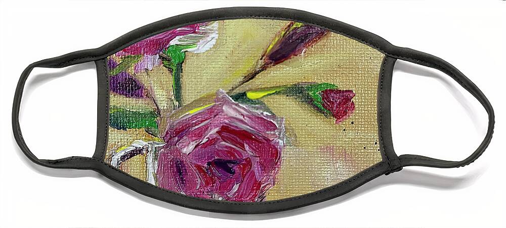 Rose Face Mask featuring the painting Two Roses by Roxy Rich
