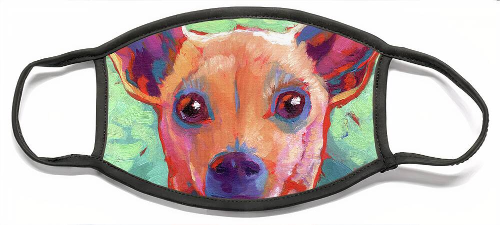 Dog Face Mask featuring the painting Twyla Chihuahua by Linda Ruiz-Lozito