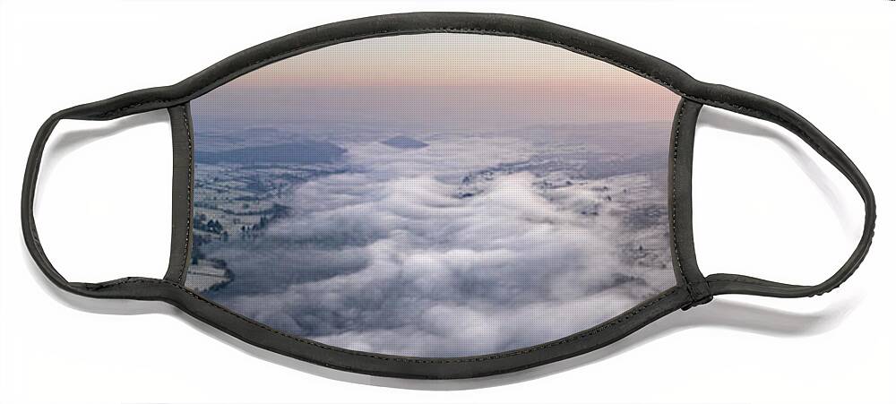 Panorama Face Mask featuring the photograph Ullswater cloud inversion aerial lake district by Sonny Ryse