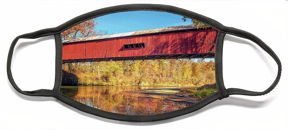 Parke County Face Mask featuring the photograph Under Cox Ford Bridge in Autumn by Susan Rissi Tregoning