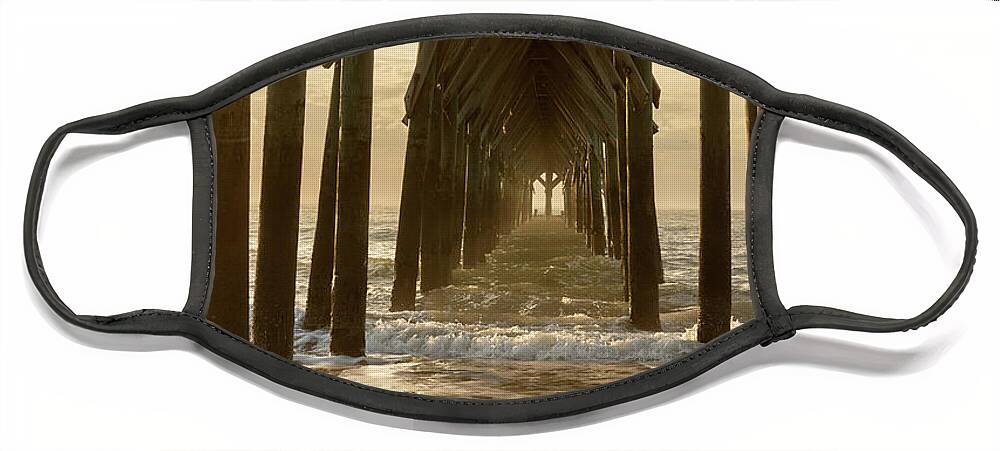 North Carolina Face Mask featuring the photograph Under Surf City Pier at Sunrise Portrait View by Joni Eskridge