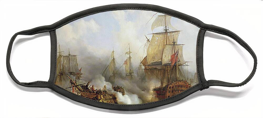 The Face Mask featuring the painting Unknown title Sea Battle by Auguste Etienne Francois Mayer
