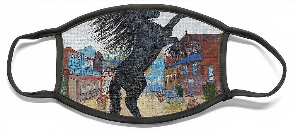 Black Stallion Face Mask featuring the painting Untamed Spirit Exiting Ghost Town by Elizabeth Mauldin
