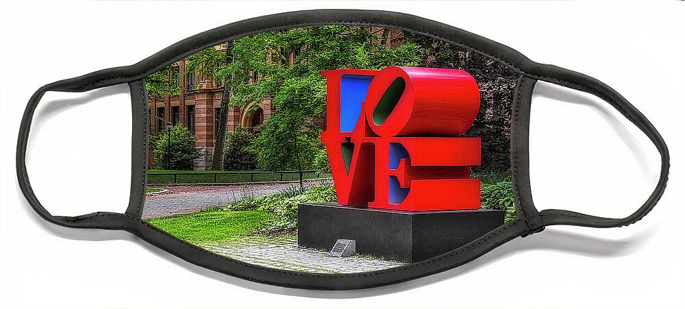 Love Face Mask featuring the photograph UPenn Love Sculpture II by Susan Candelario