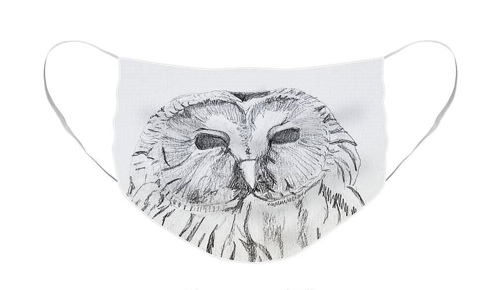 Birds Face Mask featuring the drawing Ural Owl by Mary Capriole