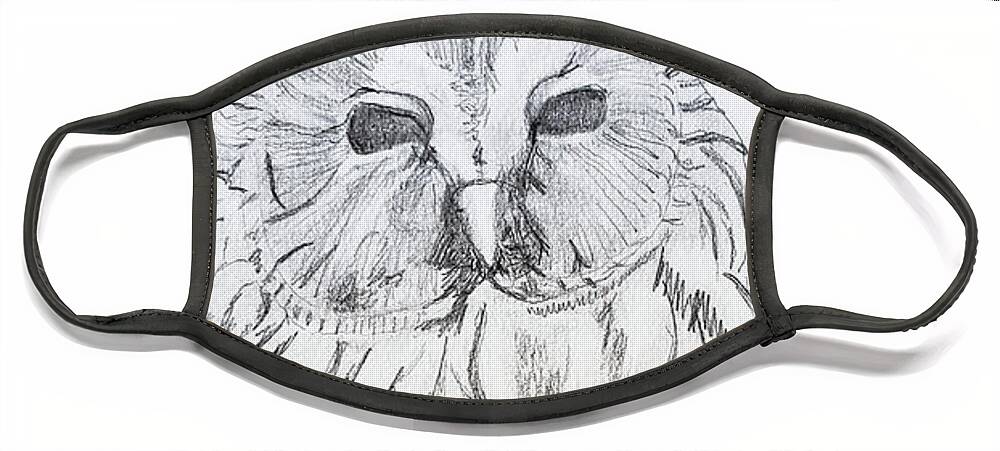 Birds Face Mask featuring the drawing Ural Owl by Mary Capriole