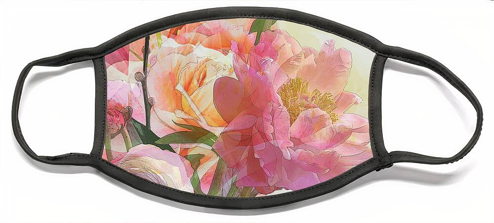 Pink Flowers Face Mask featuring the digital art Valentines Reverie by Gina Harrison