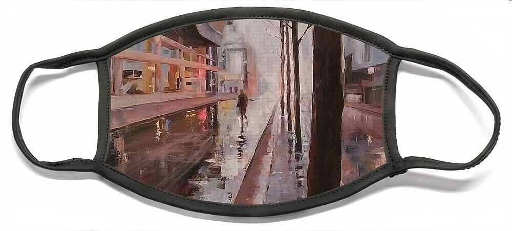 Cityscape Face Mask featuring the painting Vancouver 7 am by Sheila Romard