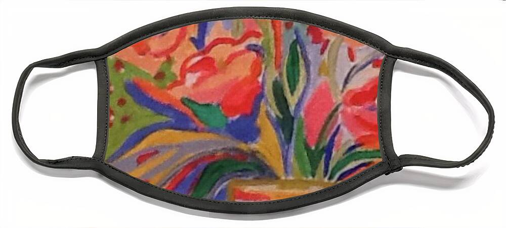 Original Art Work Face Mask featuring the painting Vase of Flowers by Theresa Honeycheck