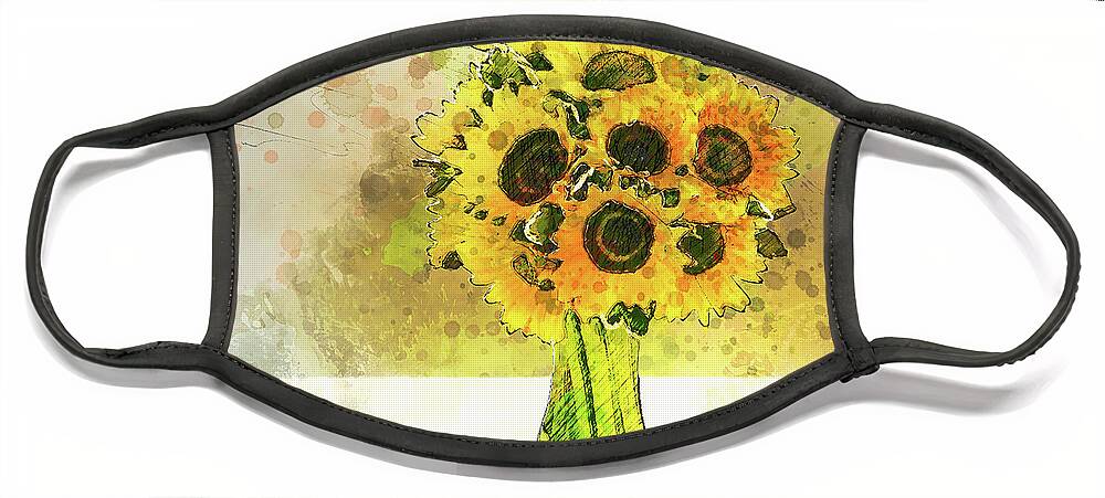 Vase Of Sunflowers Face Mask featuring the mixed media Vase of Sunflowers by Pheasant Run Gallery