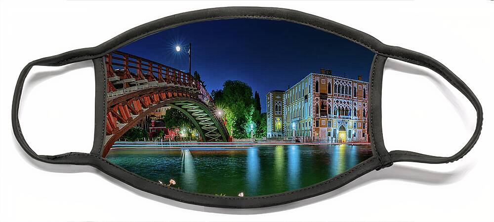 Accademia Face Mask featuring the photograph Venice panorama on Canal Grande by night by The P