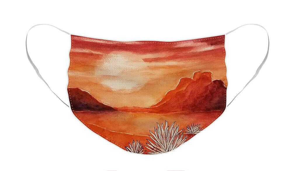 Landscape Face Mask featuring the mixed media Vermilion Moon by Terry Ann Morris