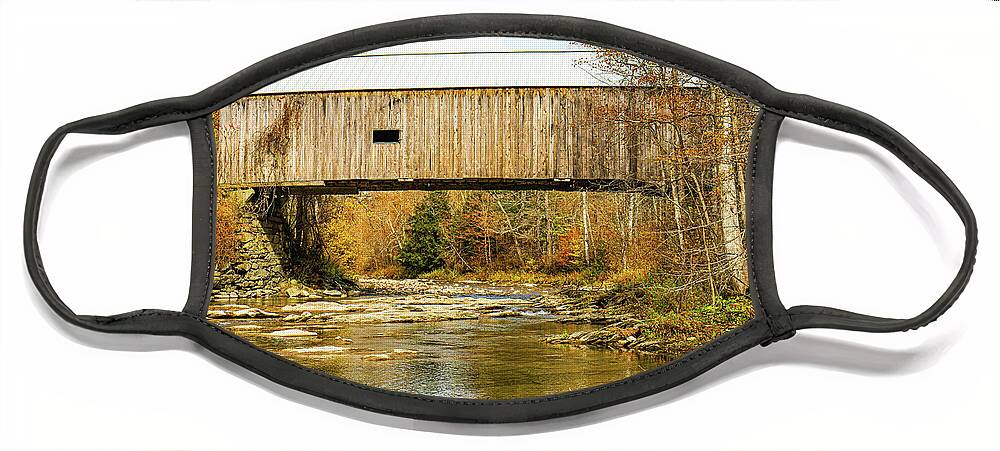 Bridge Face Mask featuring the photograph Vermont Autumn at Flint Covered Bridge 2 by Ron Long Ltd Photography