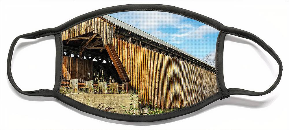 Bridge Face Mask featuring the photograph Vermont Autumn at Willard Twin Covered Bridges 4 by Ron Long Ltd Photography