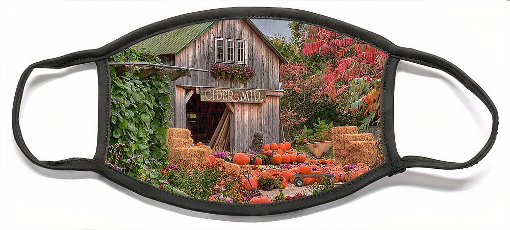 Hudak's Face Mask featuring the photograph Vermont pumpkins and autumn flowers by Jeff Folger