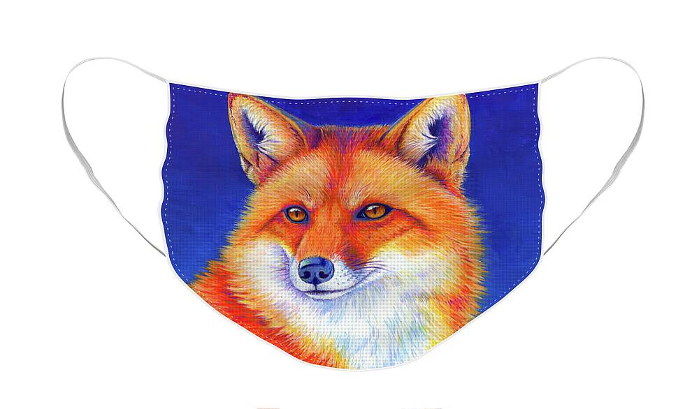 Red Fox Face Mask featuring the painting Vibrant Flame - Colorful Red Fox by Rebecca Wang